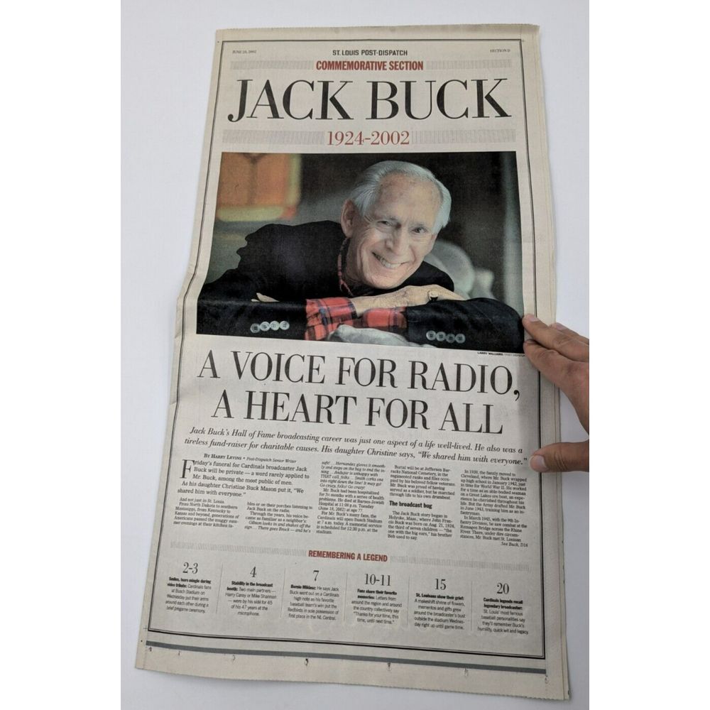 St Louis Post Dispatch Jack Buck Commemorative Newspaper Death June 20, 2002 VTG
